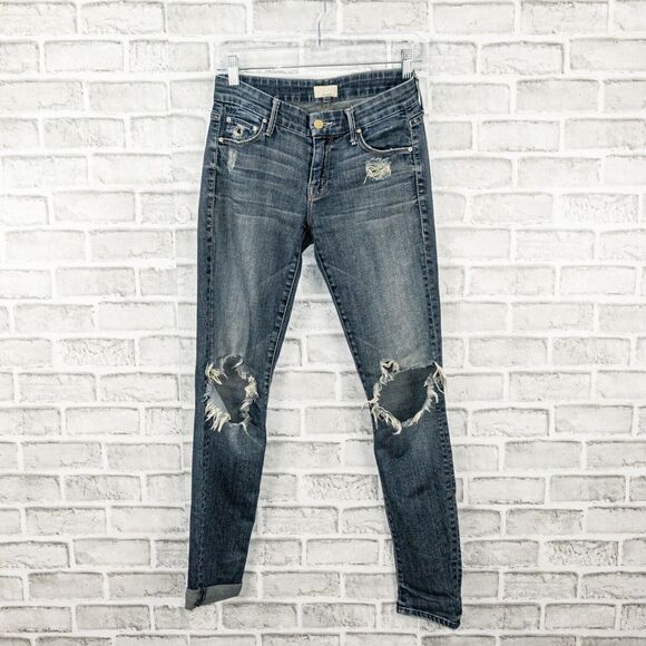 MOTHER Denim The Looker Distressed Skinny Jeans Blue Tarnished size 25 - Picture 1 of 11